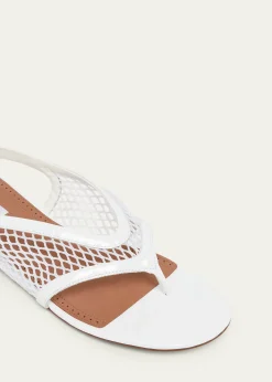 ALAIAFishnet Patent Leather Flat Thong Sandals