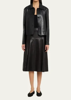 ArmaEmy Cropped Button-Down Leather Jacket