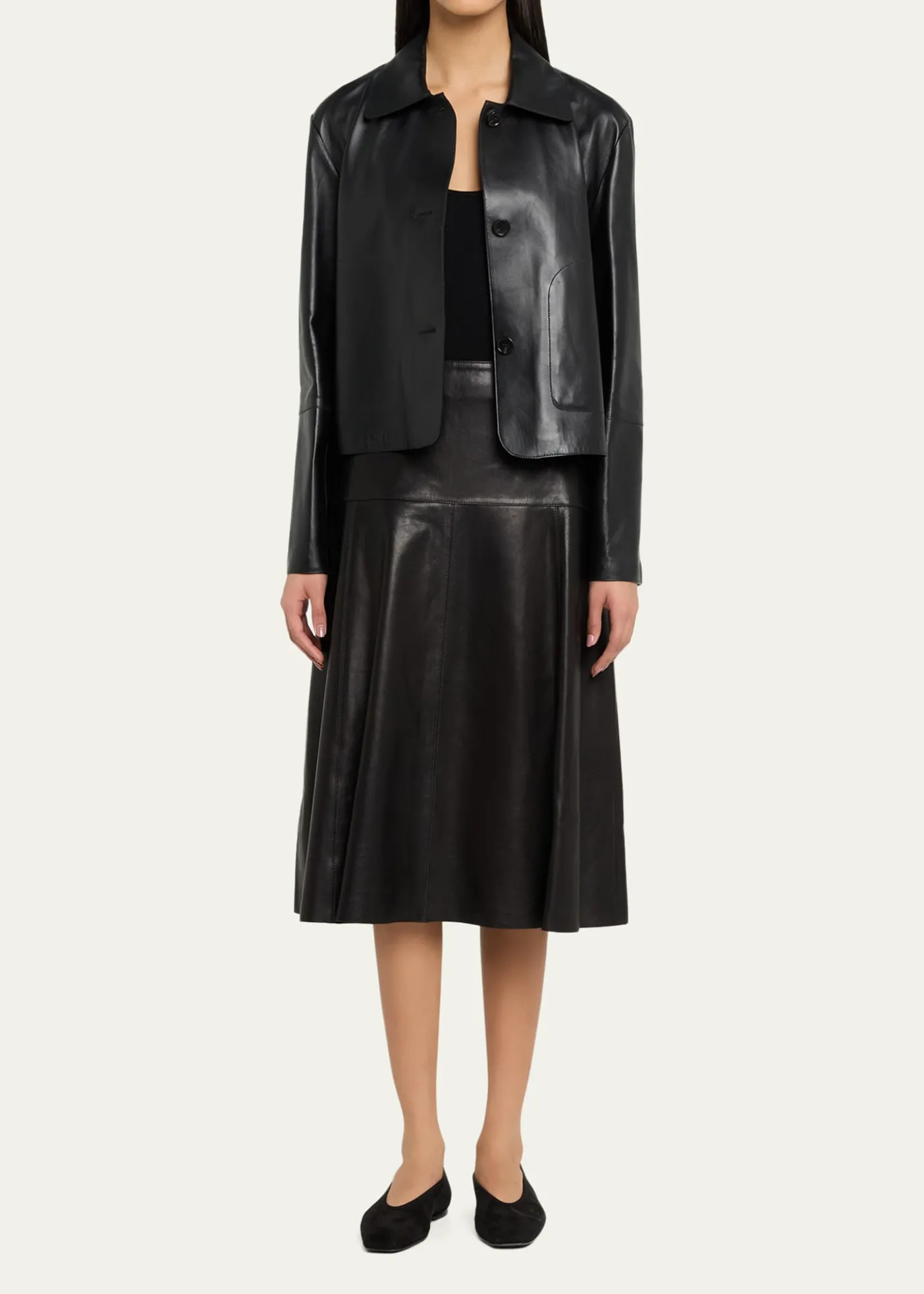 ArmaEmy Cropped Button-Down Leather Jacket
