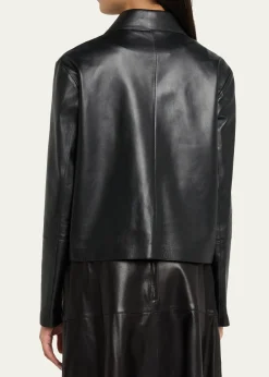 ArmaEmy Cropped Button-Down Leather Jacket