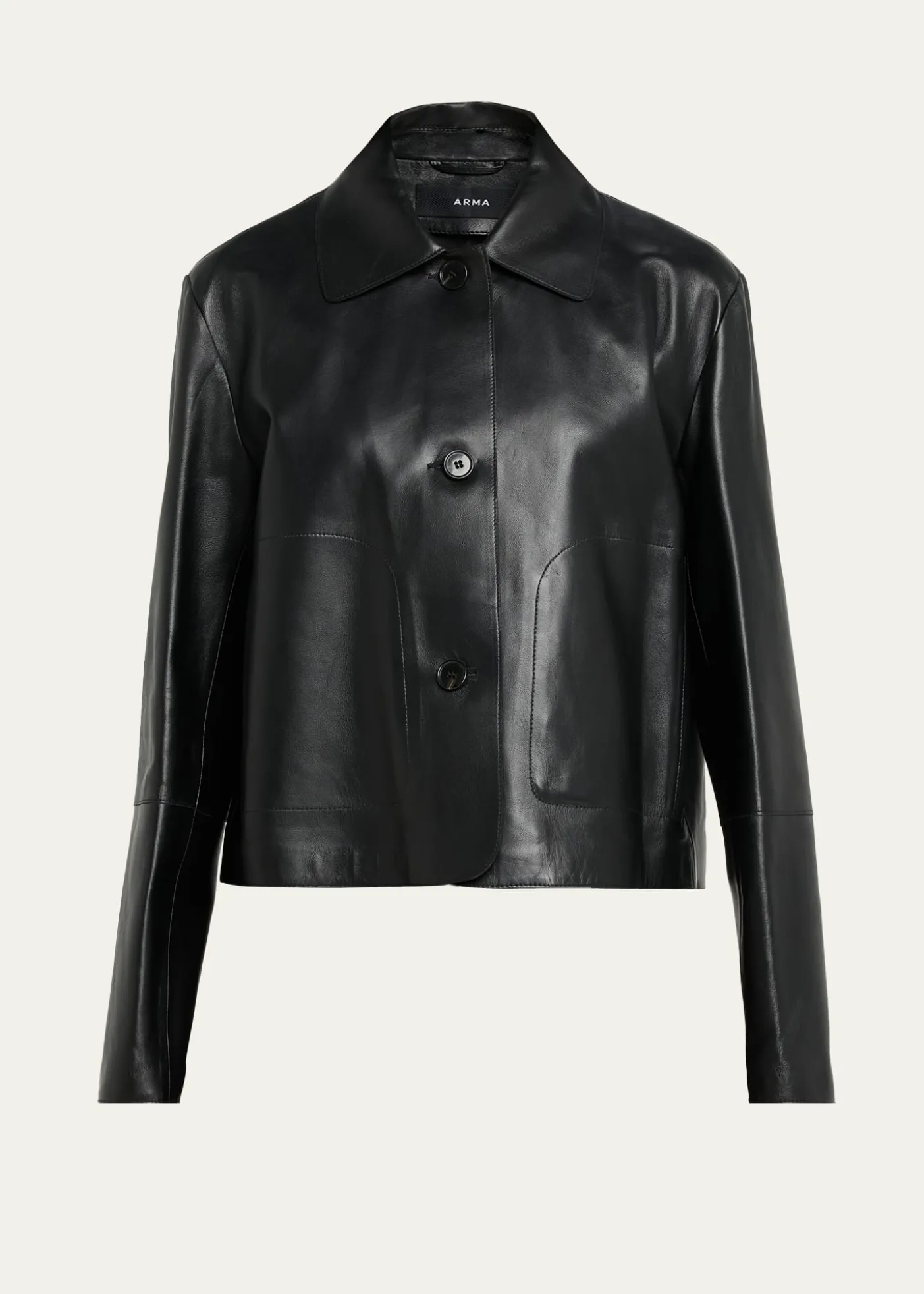 ArmaEmy Cropped Button-Down Leather Jacket