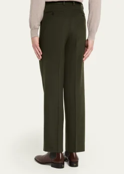 AURALEEMen's Dark Olive Pleated Wool Trousers