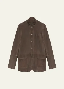 BaldassariMen's Leather Snap-Front Chore Jacket