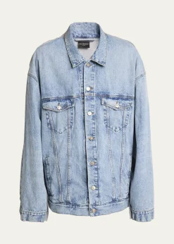 BalenciagaMen's Pieced Denim and Terry Trucker Jacket