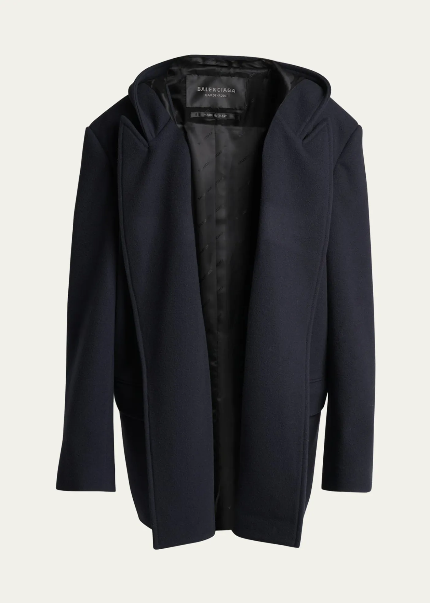 BalenciagaMen's Wool Oversized Hooded Short Coat