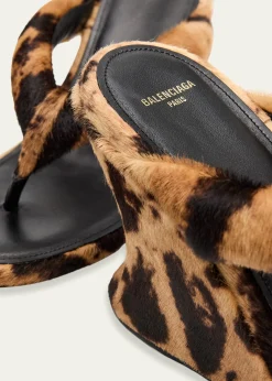 Balenciaga90mm Gaeta Calf Hair Wedge Thong Sandals