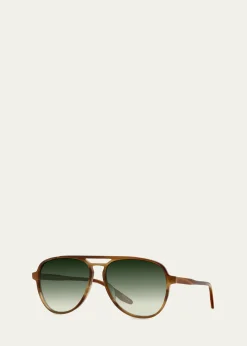 Barton PerreiraMen's Double-Bridge Acetate Aviator Sunglasses