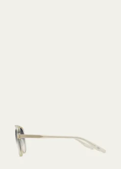 Barton PerreiraMen's Double-Bridge Acetate Aviator Sunglasses