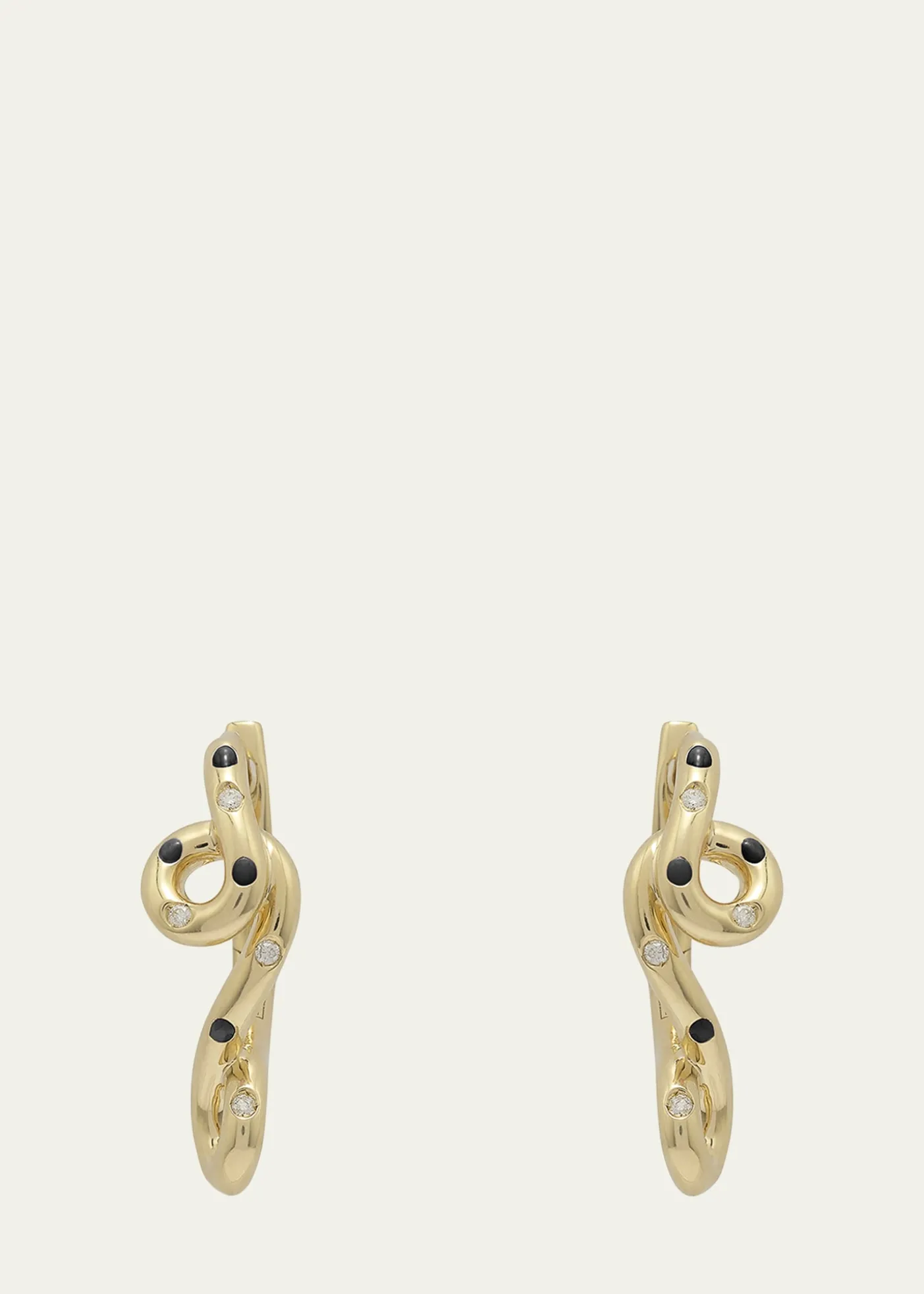 Bea Bongiasca9K Gold Diamond and Black Enamel Polka Dot Earrings