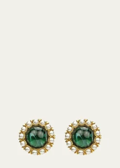 Ben-AmunCabochon Clip & Pearly Trim Earrings
