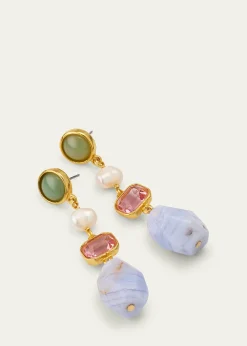 Ben-Amun24k Electroplated Gold Mixed-Stone Drop Earrings