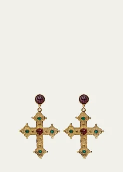 Ben-Amun24k Gold Electroplated Ruby And Emeraldamy Cross Earrings