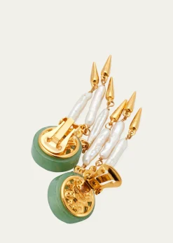 Ben-AmunMadre Pearl, Aventurine and Rose Crystal Clip Earrings