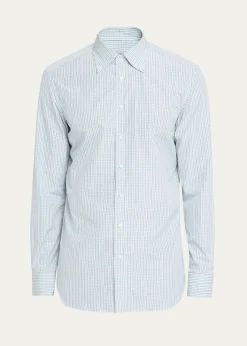 Bergdorf GoodmanMen's Cotton Tattersall Check Button-Collar Sport Shirt