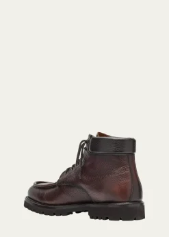 Bergdorf GoodmanMen's Moc-Toe Grained Leather Lace-Up Boots