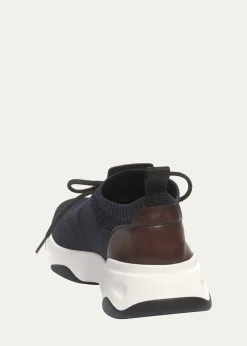 BerlutiMen's Shadow Knit Sneaker with Leather Details
