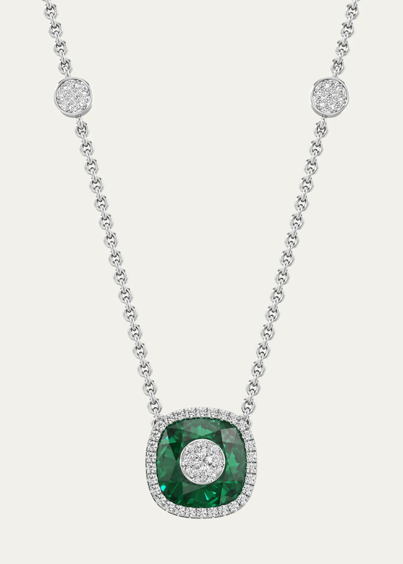 Bhansali18K White Gold 10mm Cushion-Cut Fusion Necklace with Diamonds