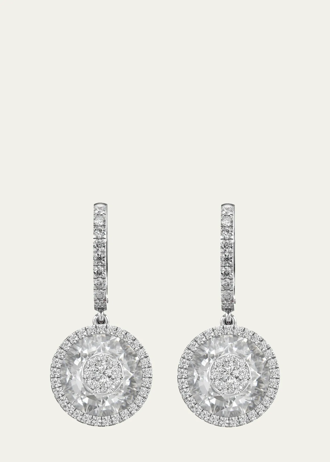 Bhansali18K White Gold 10mm Halo Drop Earrings with Diamonds