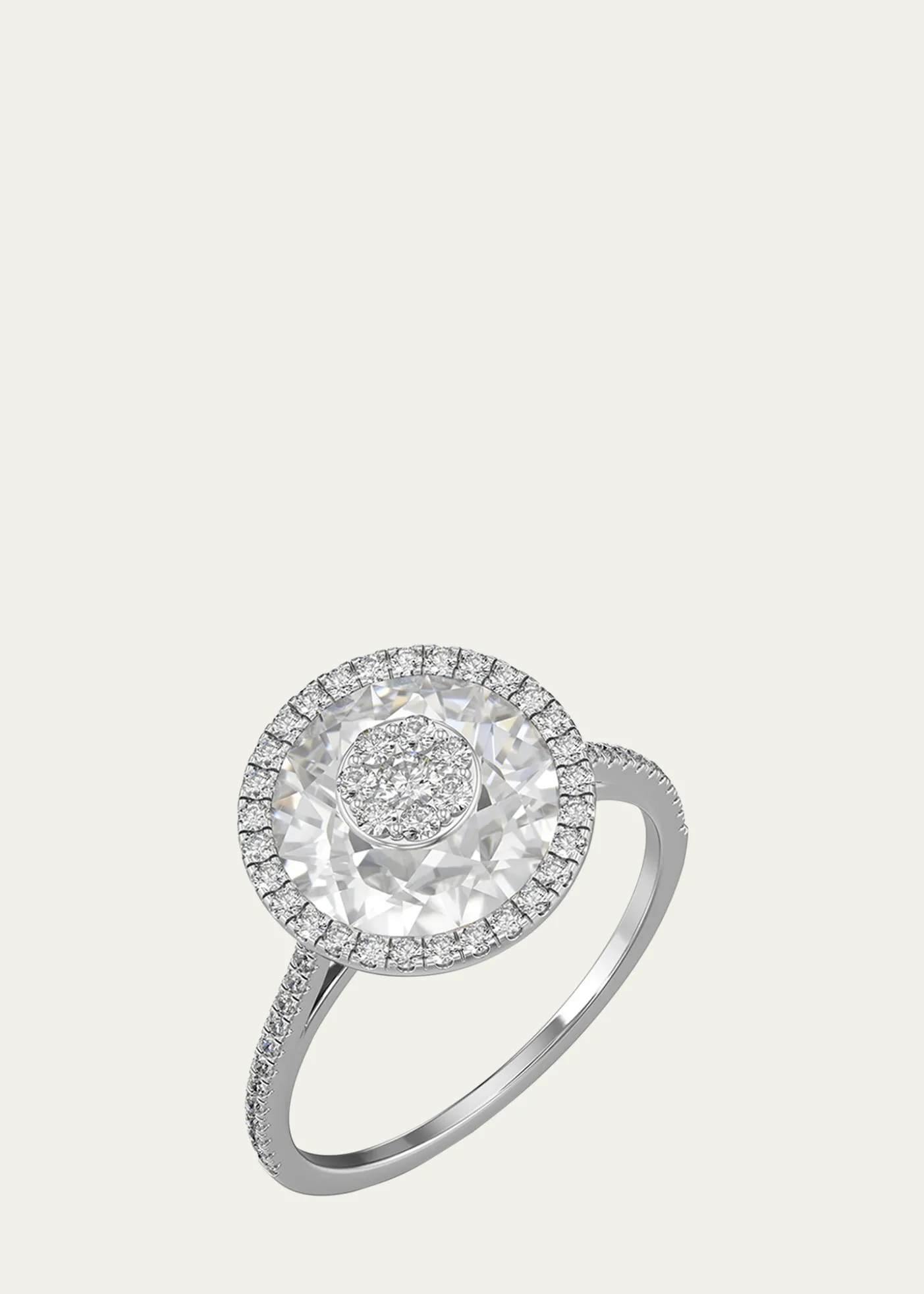 Bhansali18K White Gold 10mm Halo Ring with Diamonds, Size 6.5