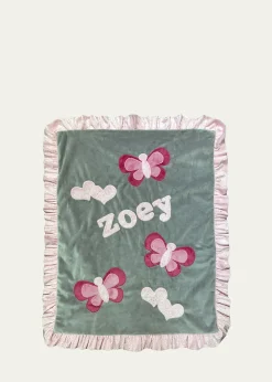 Boogie BabyGirl's Fly Fly Butterfly Ruffle Blanket, Personalized