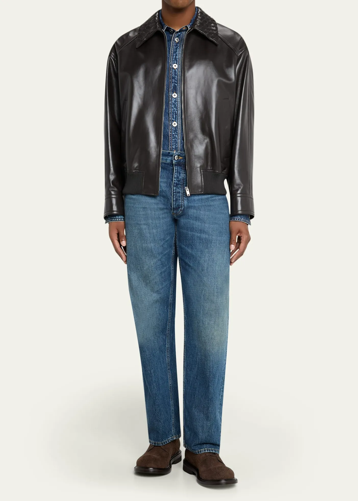 Bottega VenetaMen's Dark Brown Nappa Leather Blouson Jacket