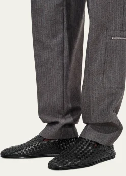 Bottega VenetaMen's Palazzo Intrecciato Leather Square-Toe Slippers