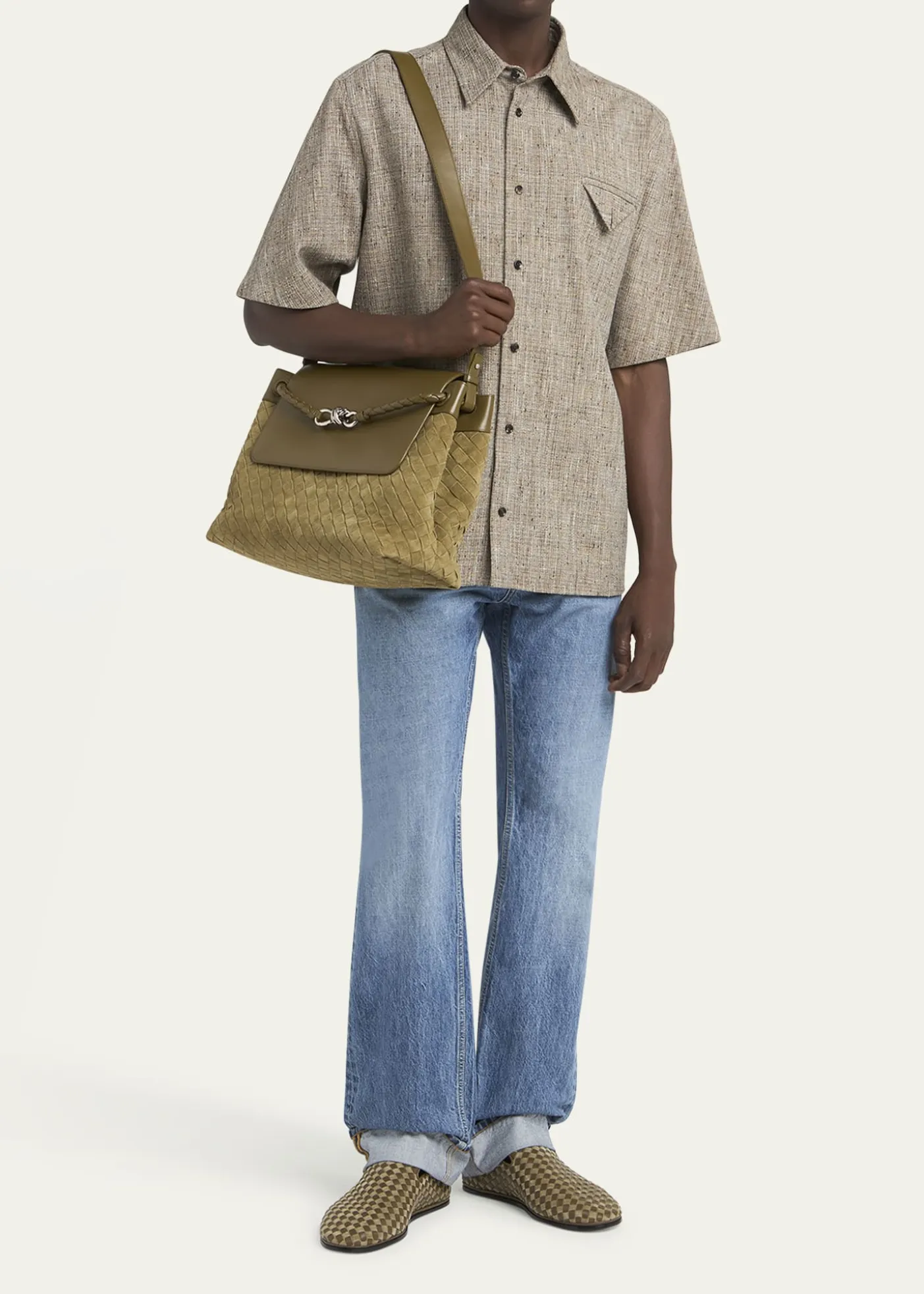 Bottega VenetaMen's Andiamo Intrecciato Suede and Leather Messenger Bag