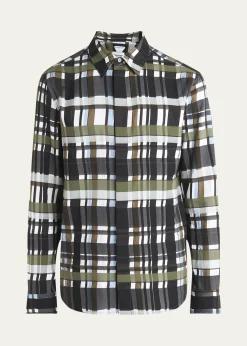 Bottega VenetaMen's Cotton Jumbo Plaid Casual Button-Down Shirt