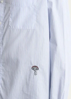 Bottega VenetaMen's Fine Stripe Poplin Shirt with Embroidered Mushroom Patch