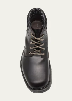 Bottega VenetaMen's Haddock Intrecciato-Collar Leather Lace-Up Boots