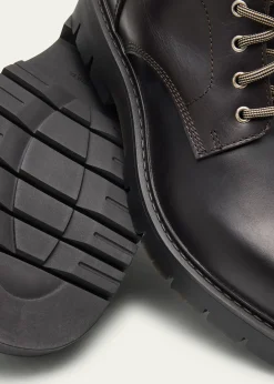 Bottega VenetaMen's Haddock Intrecciato-Collar Leather Lace-Up Boots