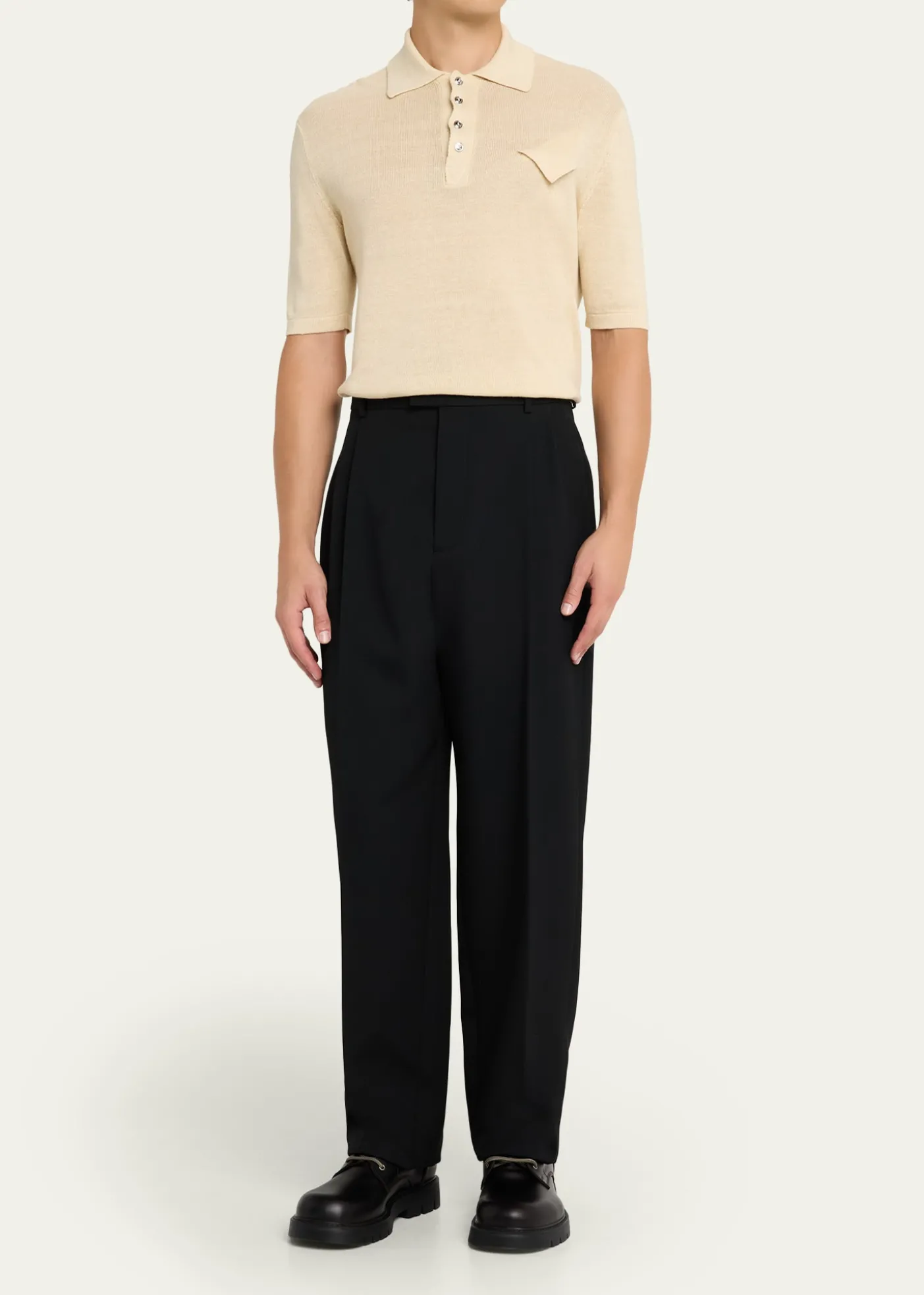 Bottega VenetaMen's Haddock Intrecciato-Collar Leather Lace-Up Boots