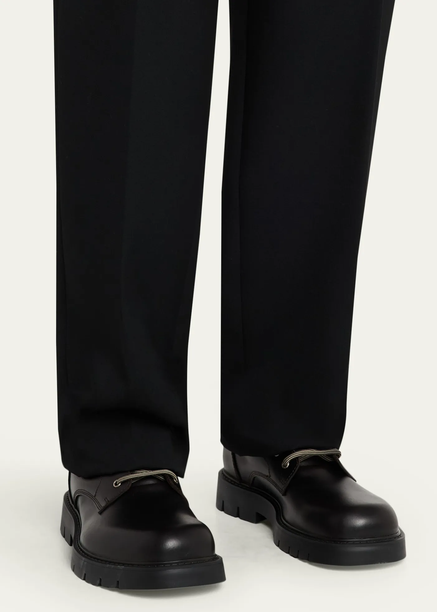 Bottega VenetaMen's Haddock Intrecciato-Collar Leather Lace-Up Boots