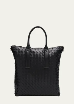 Bottega VenetaMen's Intrecciato Zip North-South Tote Bag