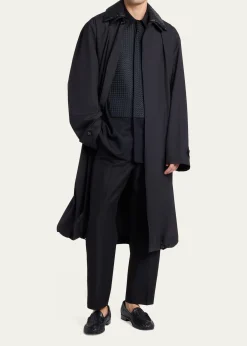 Bottega VenetaMen's Leather Intrecciato-Collar Overcoat
