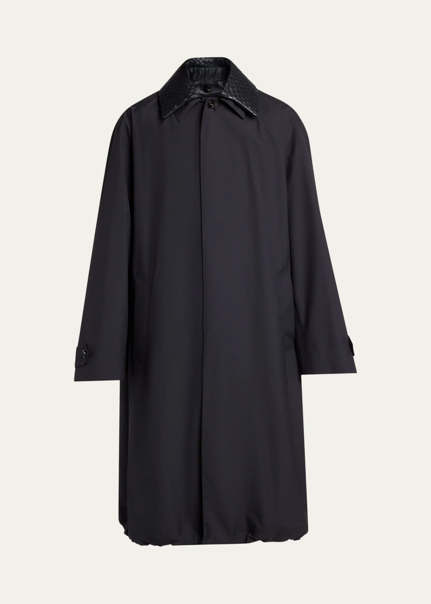 Bottega VenetaMen's Leather Intrecciato-Collar Overcoat