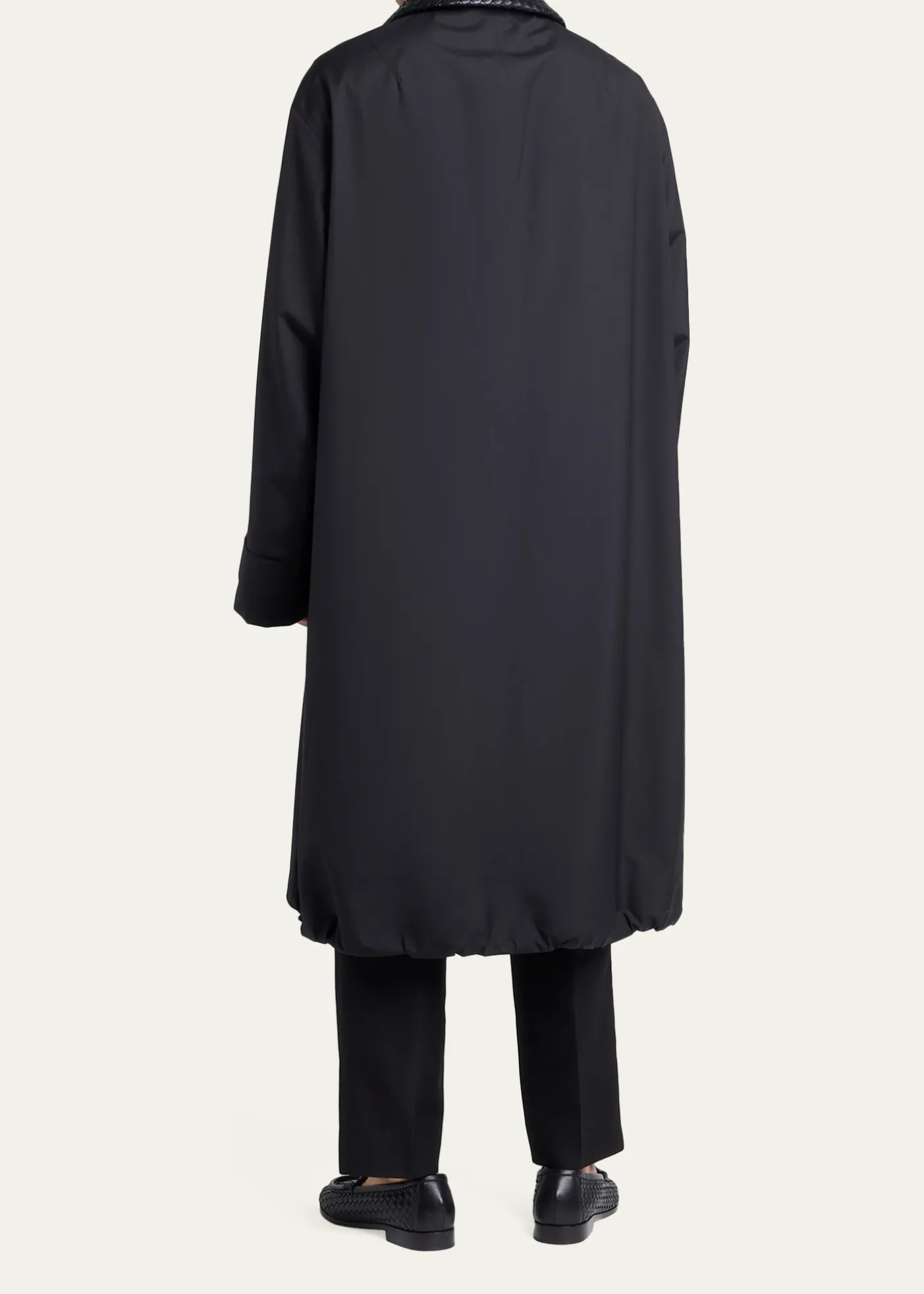 Bottega VenetaMen's Leather Intrecciato-Collar Overcoat