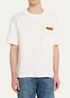 Bottega VenetaMen's Pima Cotton Jersey Intrecciato-Pocket T-Shirt