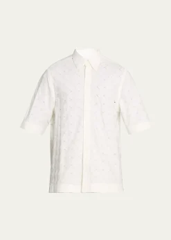 Bottega VenetaMen's Poplin Intrecciato Short-Sleeve Shirt