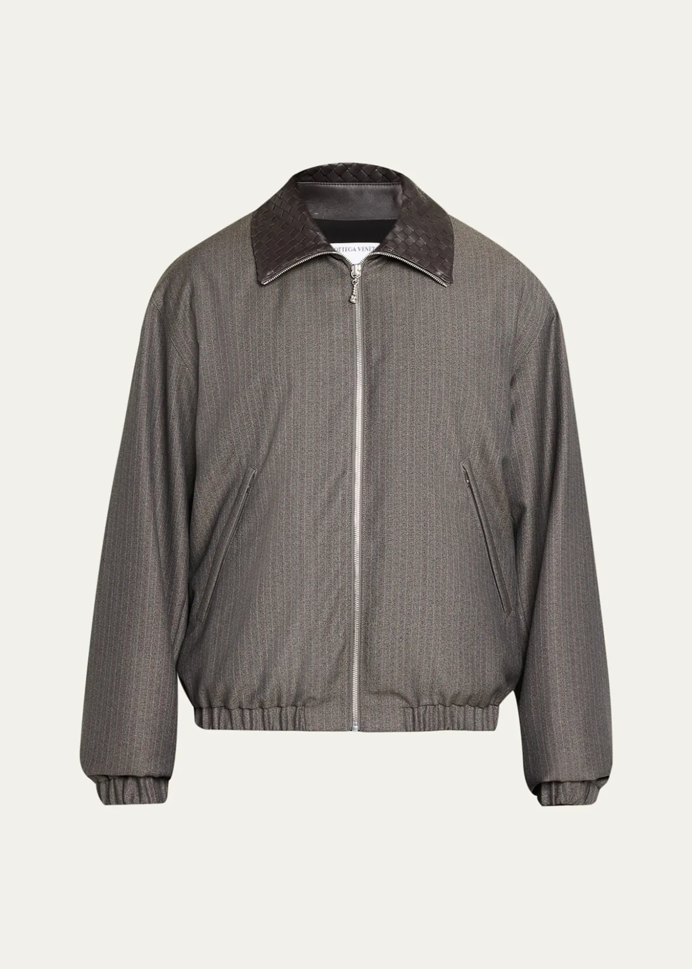 Bottega VenetaMen's Shadow Stripe Intrecciato Leather-Collar Jacket