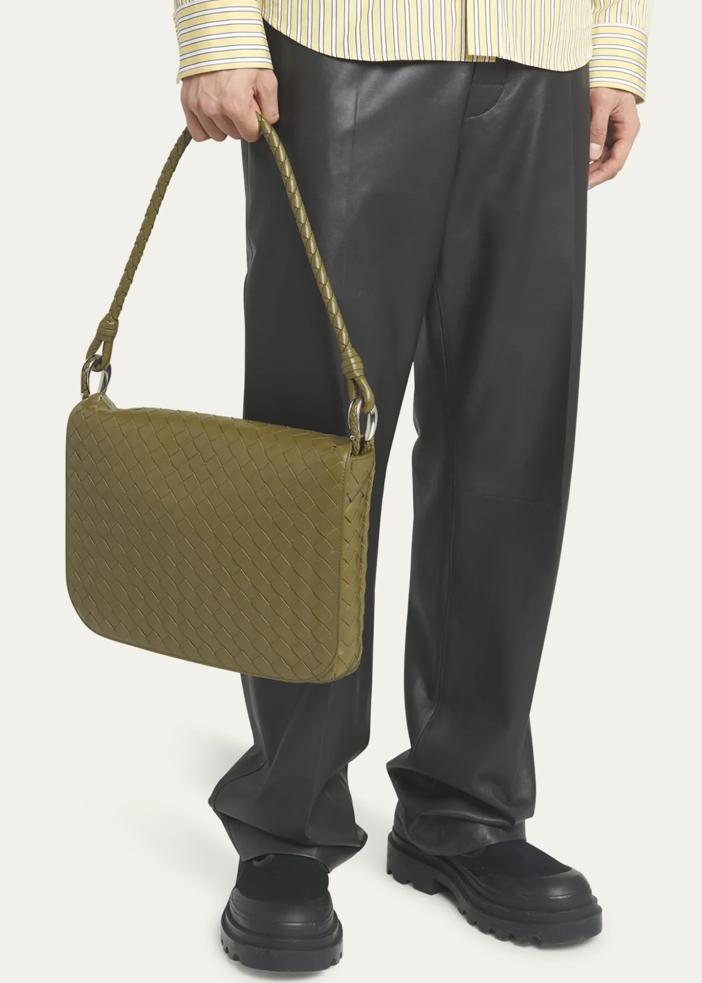 Bottega VenetaMen's Swing Small Intrecciato Leather Crossbody Bag