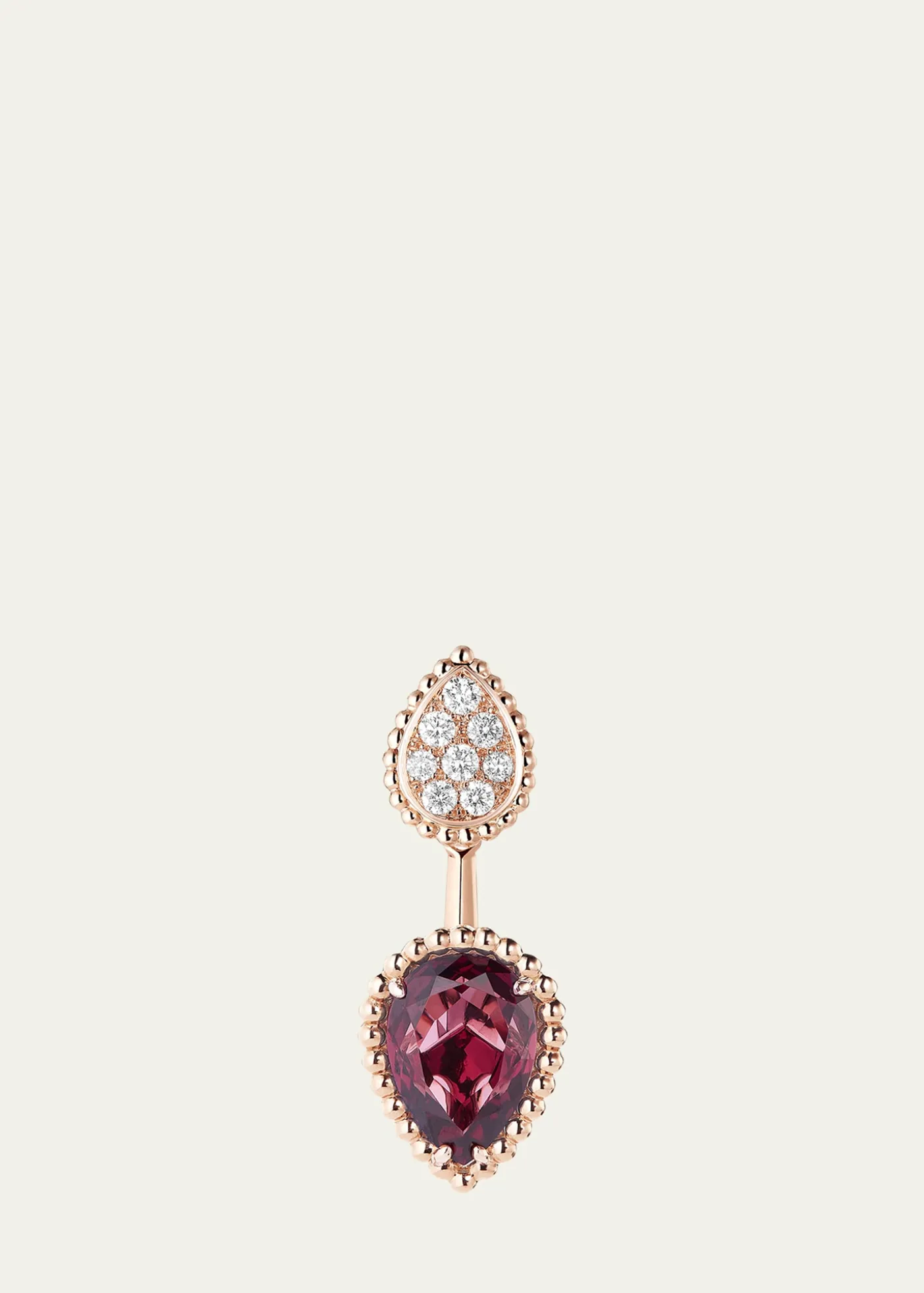 Boucheron18K Pink Gold Serpent Boheme Rhodolite and Diamond Pave Earring, Single