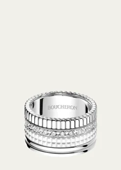 Boucheron18K White Gold Large Quatre Double Ring with White HyCeram and Diamonds