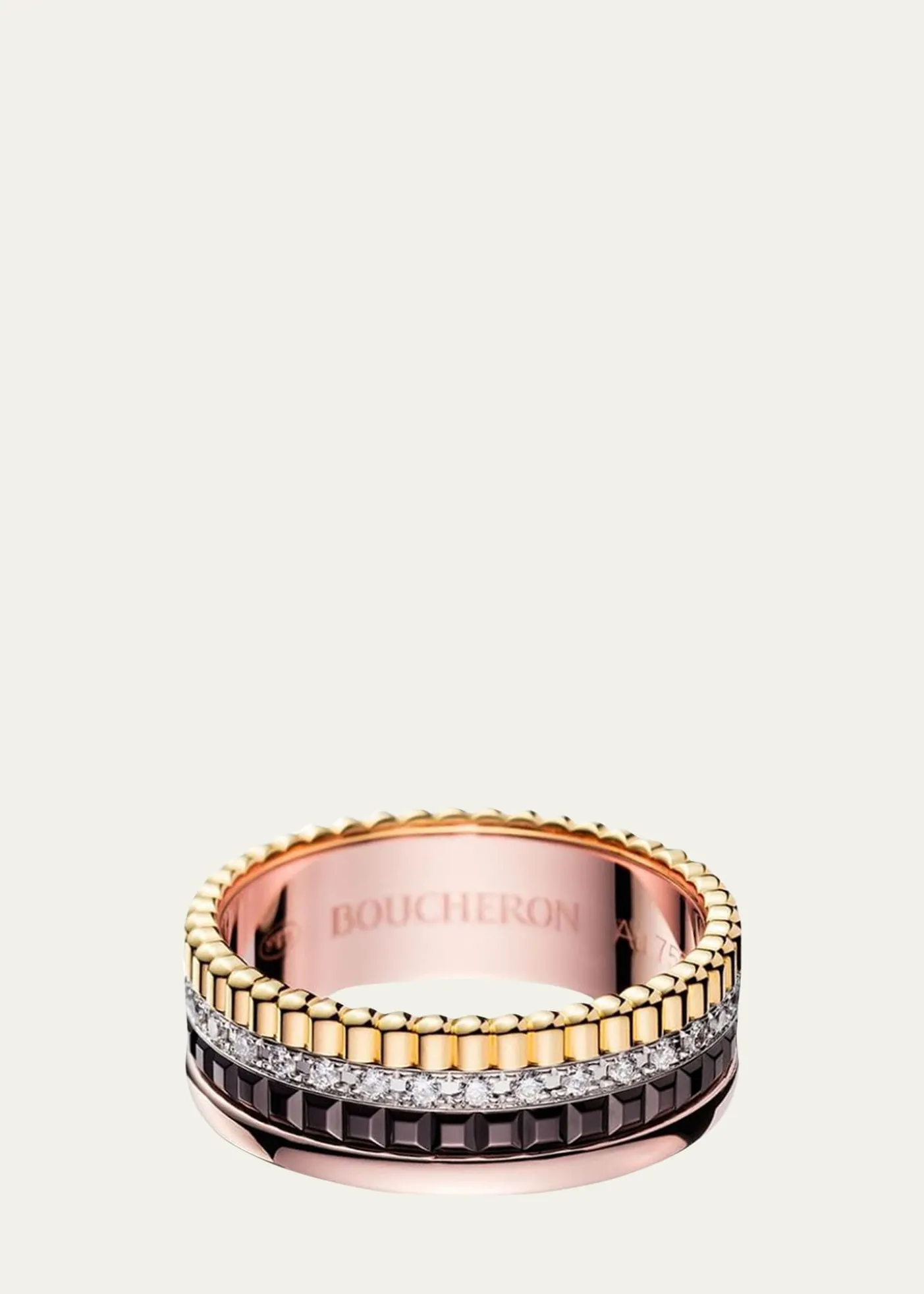 BoucheronQuatre Classique Ring in Tricolor Gold with Brown PVD and Diamonds