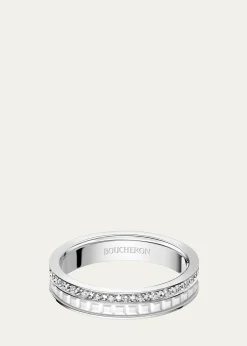 BoucheronQuatre Double White Edition Wedding Band in 18K White Gold, White Ceramic and Diamonds