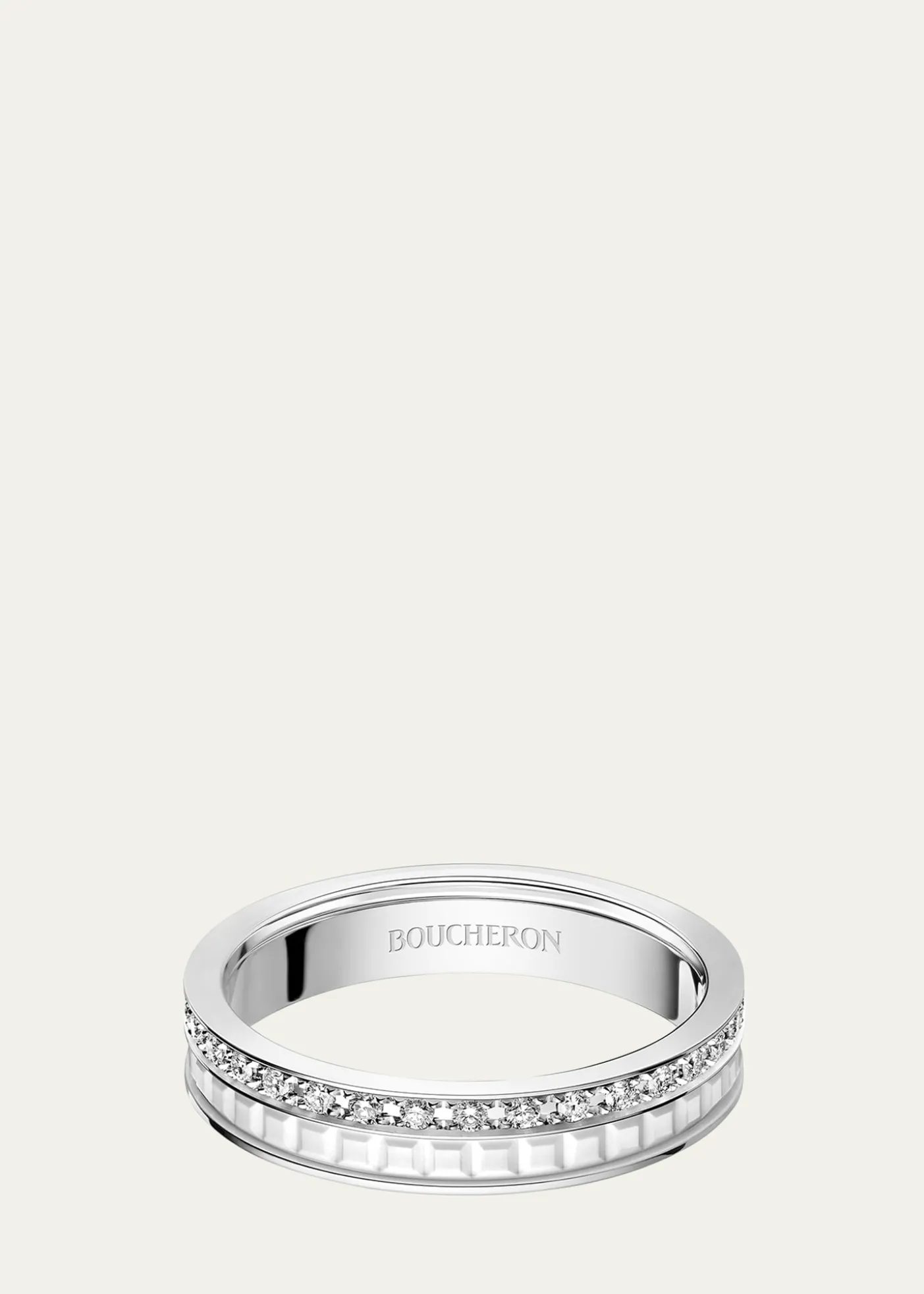 BoucheronQuatre Double White Edition Wedding Band in 18K White Gold, White Ceramic and Diamonds