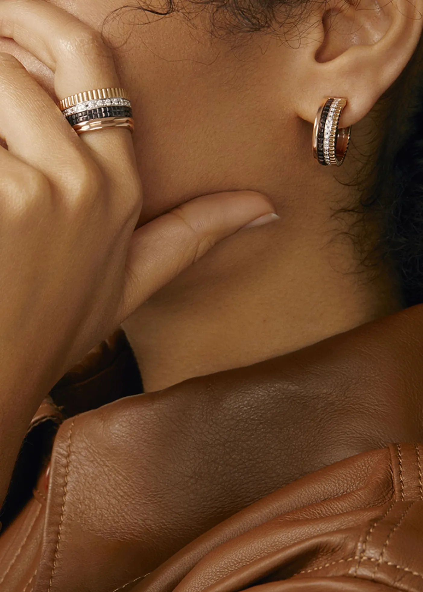 BoucheronQuatre Large Ring in Tricolor Gold with Brown PVD and Diamonds