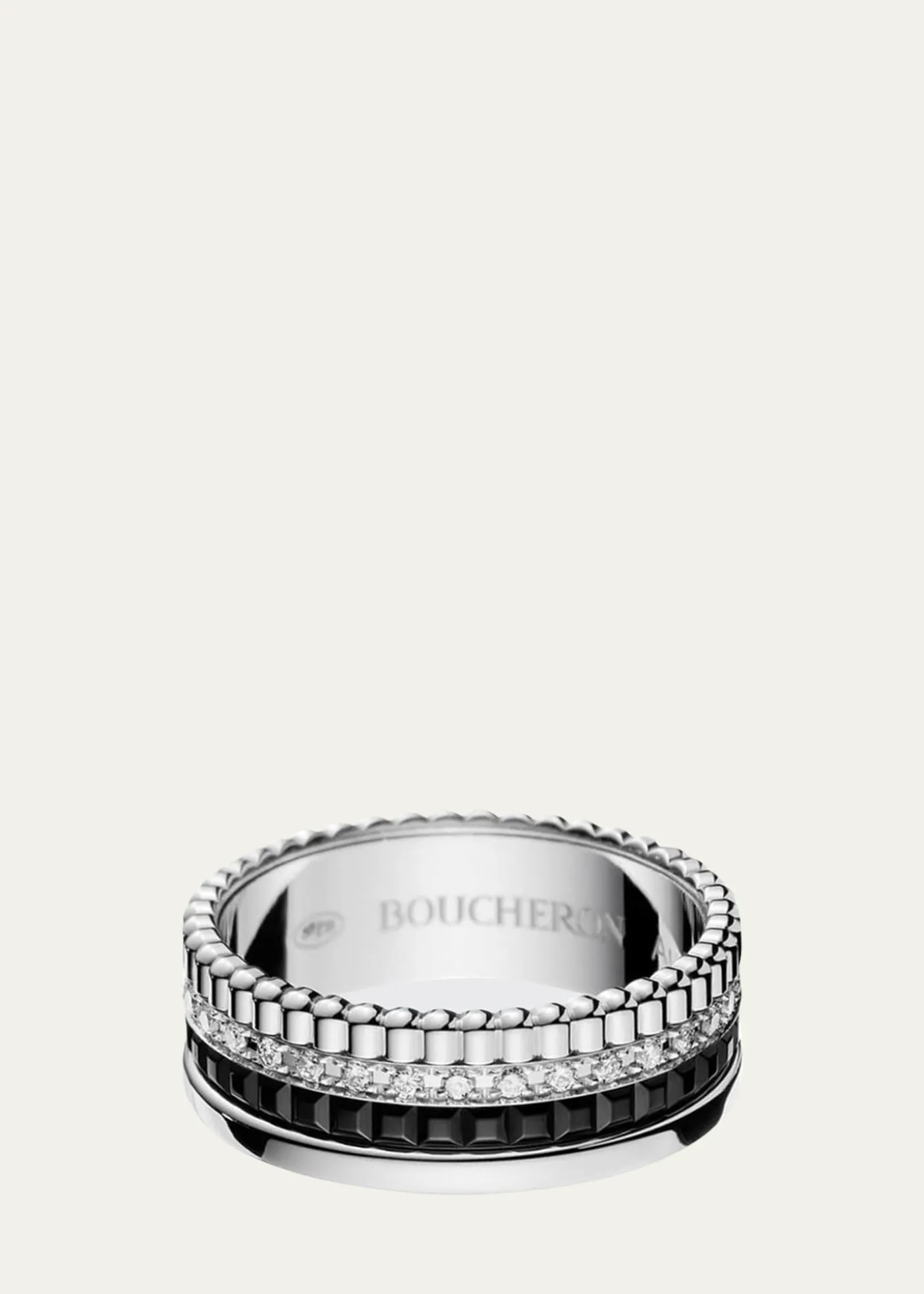 BoucheronQuatre Small Ring in White Gold with Diamonds and Black PVD