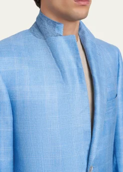 BrioniMen's Cashmere Sky Blue Plaid Jacket