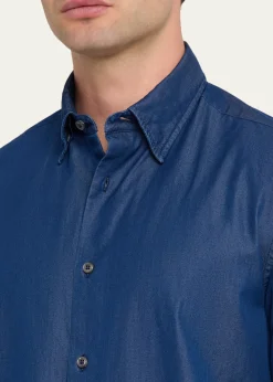 BrioniMen's Cotton Denim Casual Button-Down Shirt